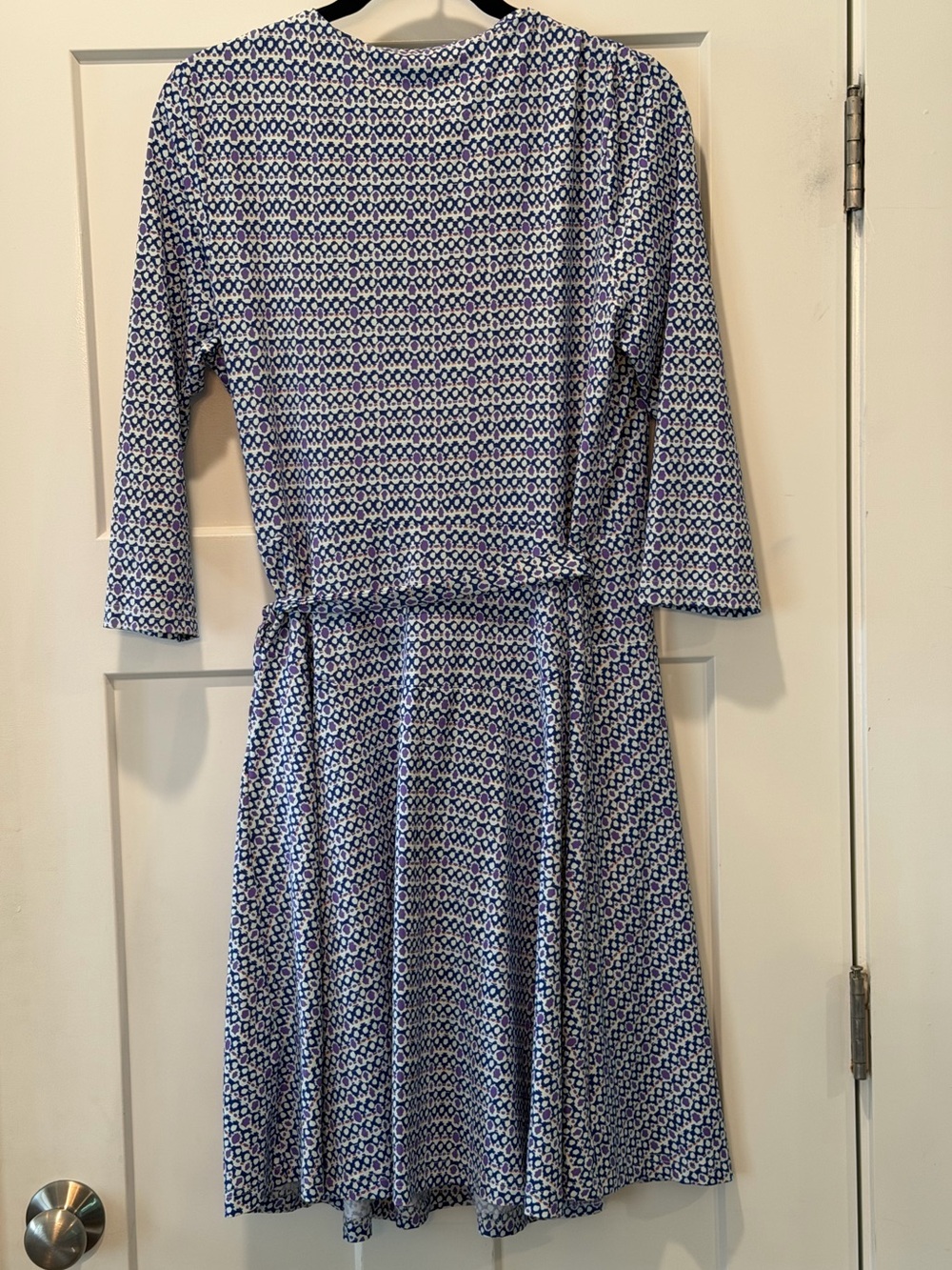 Ellie Kai Blue Purple Geometric Wrap Dress 3/4 Sleeve Size 8 - Picture 8 of 11
